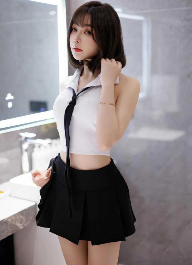 图片[6]_11P徐莉芝Booty甜辣学院风 白色无袖短上衣 黑色百褶短裙写真美照_次元岛
