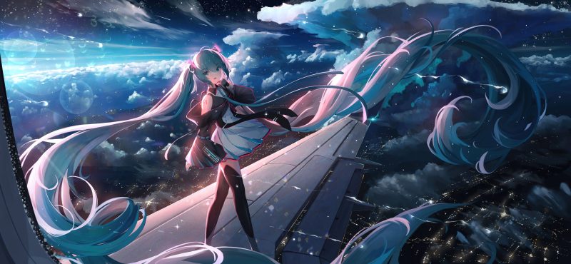 星空 初音未来(初音ミク-初音未来)站在机翼上壁纸 高清壁纸_次元岛