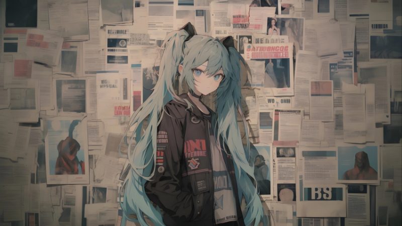 初音 报纸墙 个性 4K电脑壁纸_次元岛