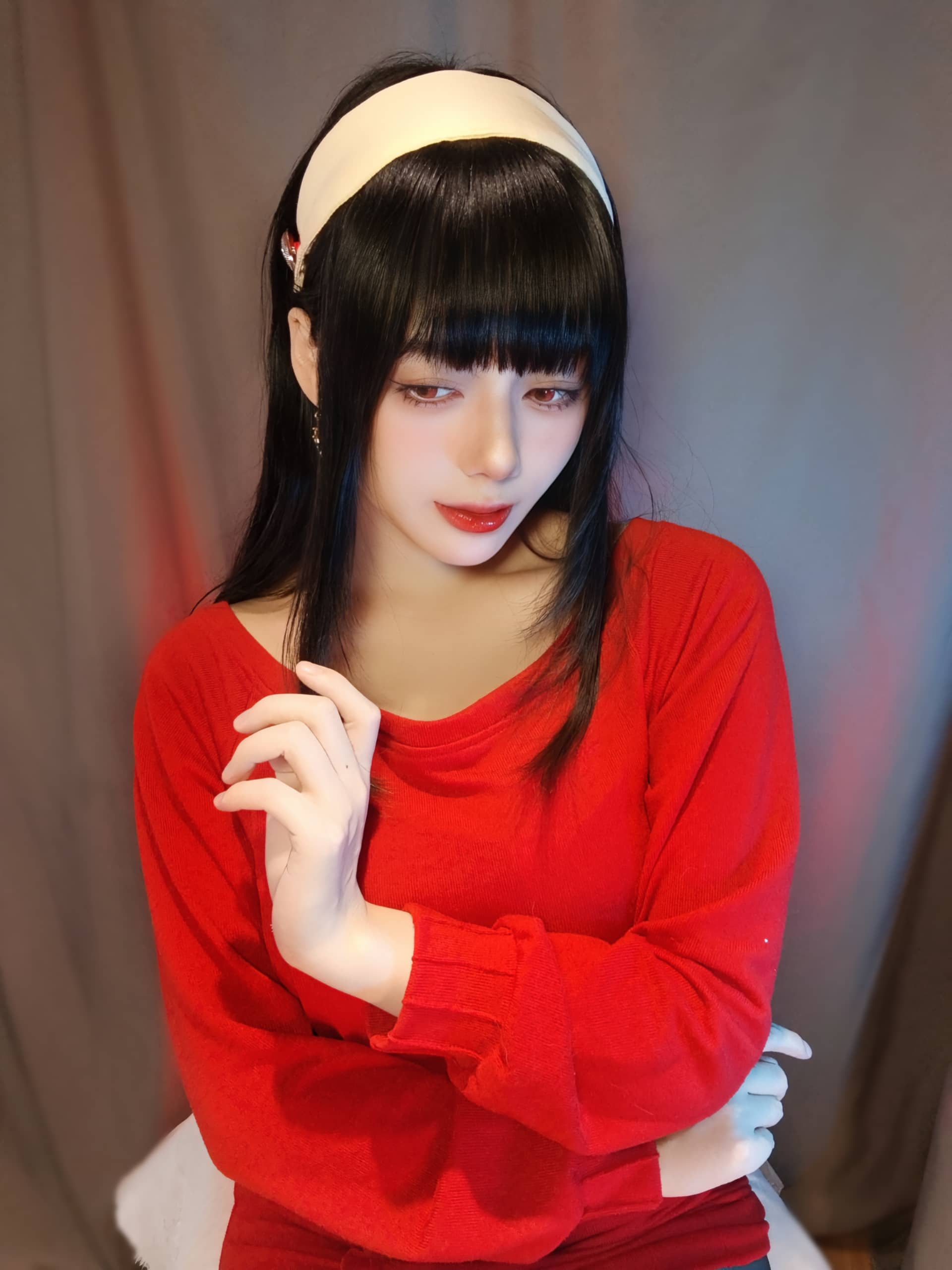 20P 九言 约尔毛衣 红色毛衣 黑丝丝袜性感瞬湿cosplay好看的壁纸NO.026_次元岛