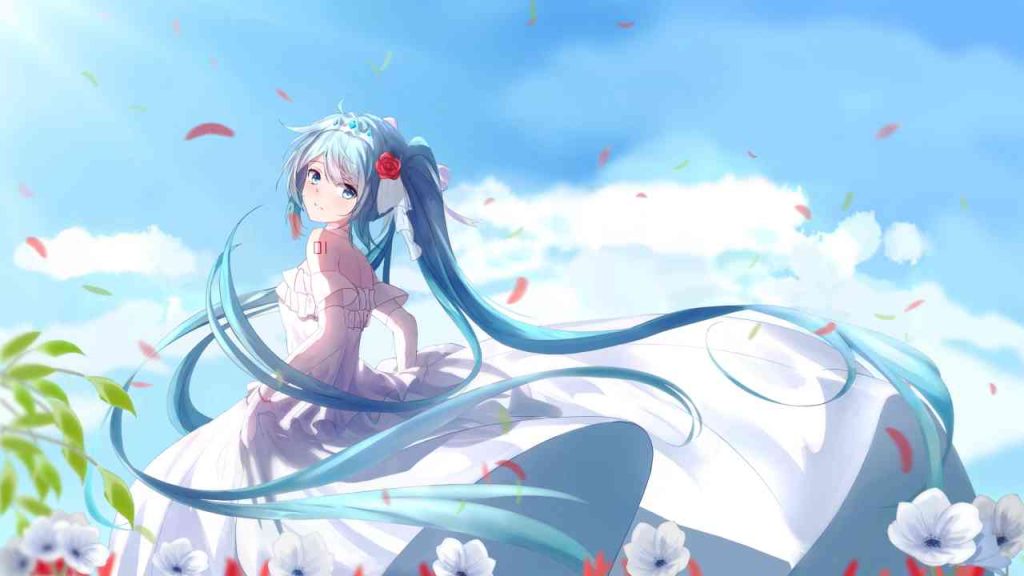 图片[1]_免费下载初音未来(初音ミク-初音未来)婚纱 鲜花高清壁纸_次元岛