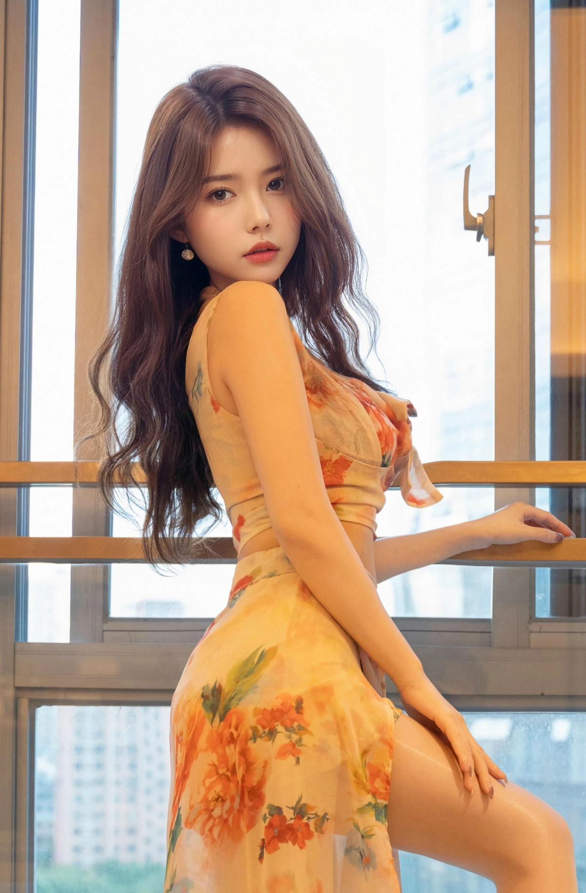 19P苗条身材美女模特儿拍黄瓜碎花裙穿着街拍写真图片_次元岛