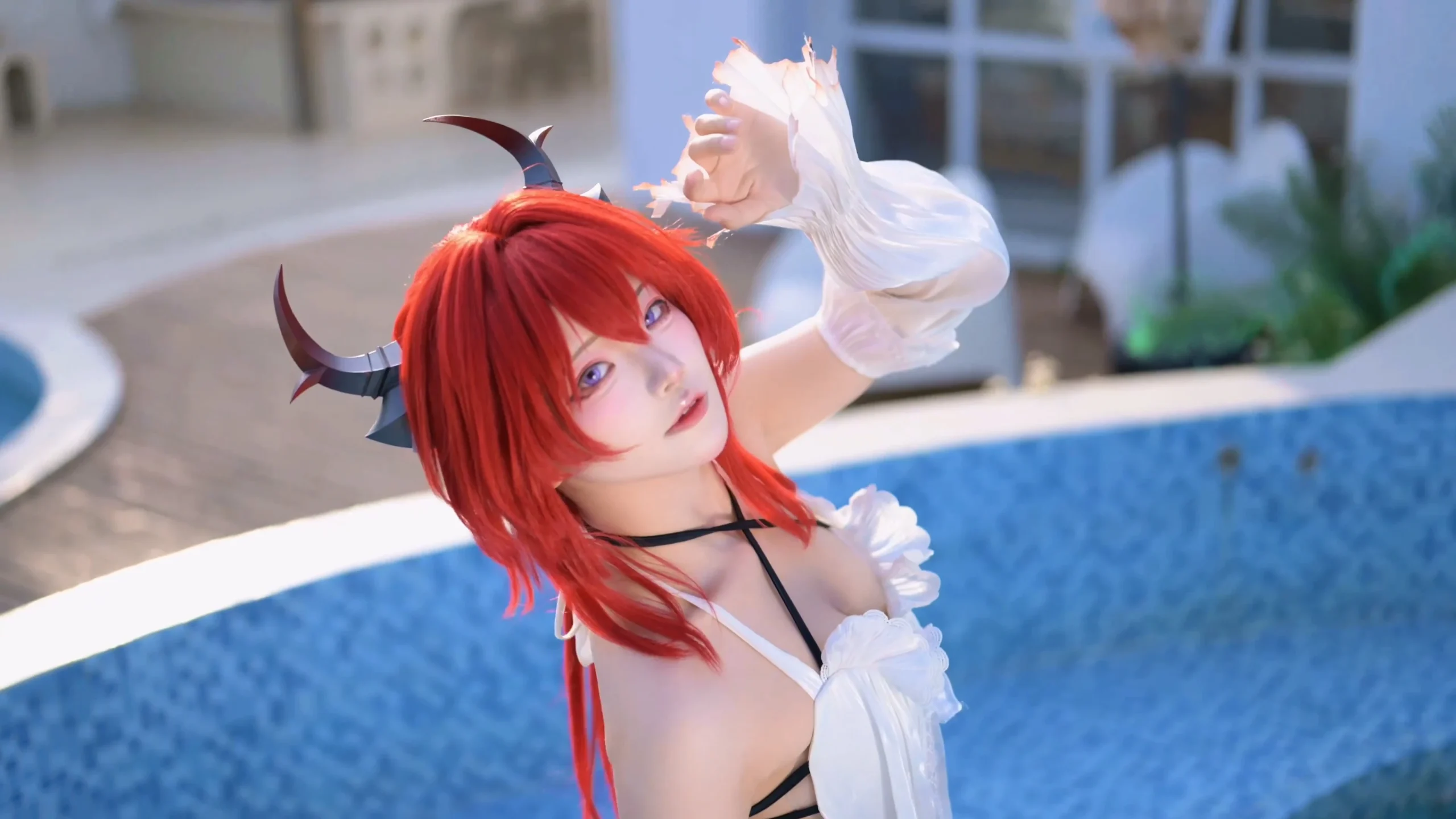 伊喵_Master COS视频 明日方舟 史尔特尔 泳装_次元岛