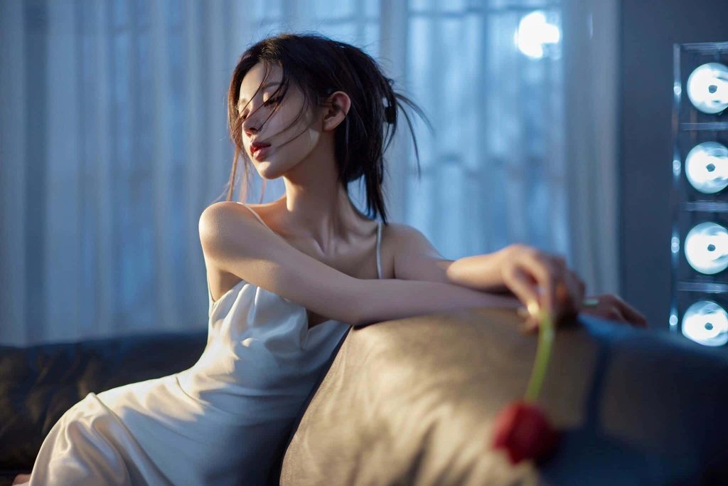 图片[1]_9P吊带睡裙美女一个人沙发氛围感写真图片_次元岛