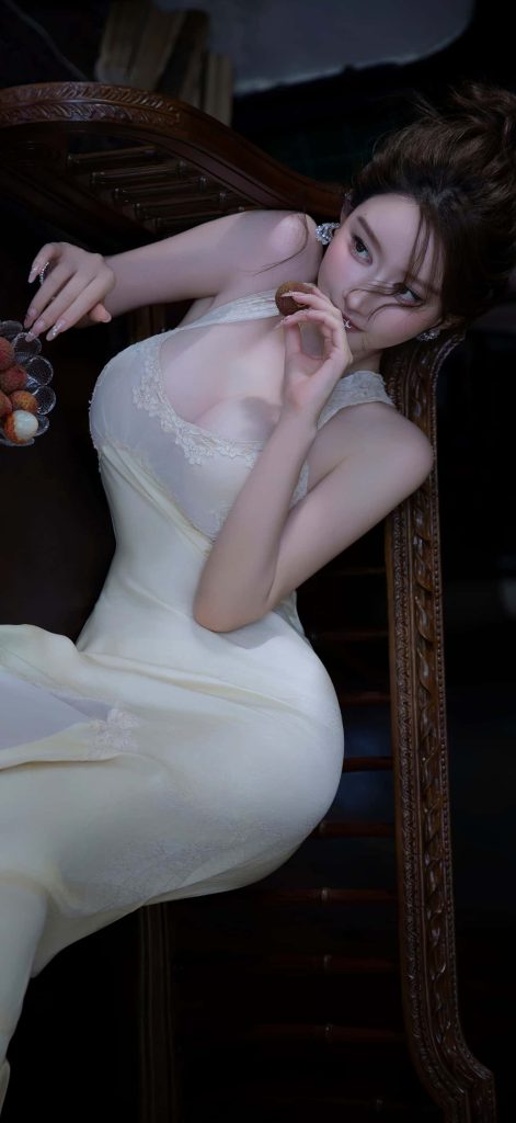 图片[1]_8P唯美复古风女生 蕾丝裙持荔枝 复古 椅优雅写真 氛围感女生写真_次元岛