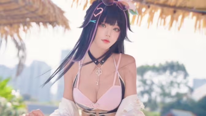 阿抽崽cos视频 听说泳装和镰刀更配 永恒轮回 热带次元 艾比盖尔_次元岛