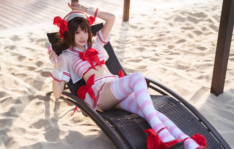 30P瓜希酱 岛村卯月 泳衣 沙滩 白丝 cosplay图片NO.010_次元岛